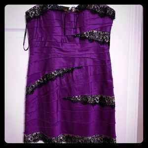 Purple satin & black lace Bebe minidress